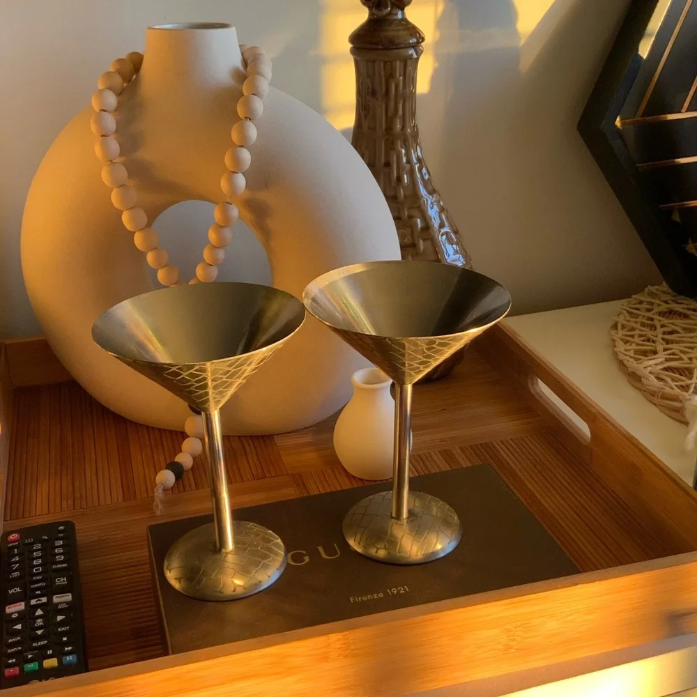 Vintage Croc Embossed Silver Martini Glasses